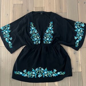 Karen Kane Black Kimono with Blue Embroidery